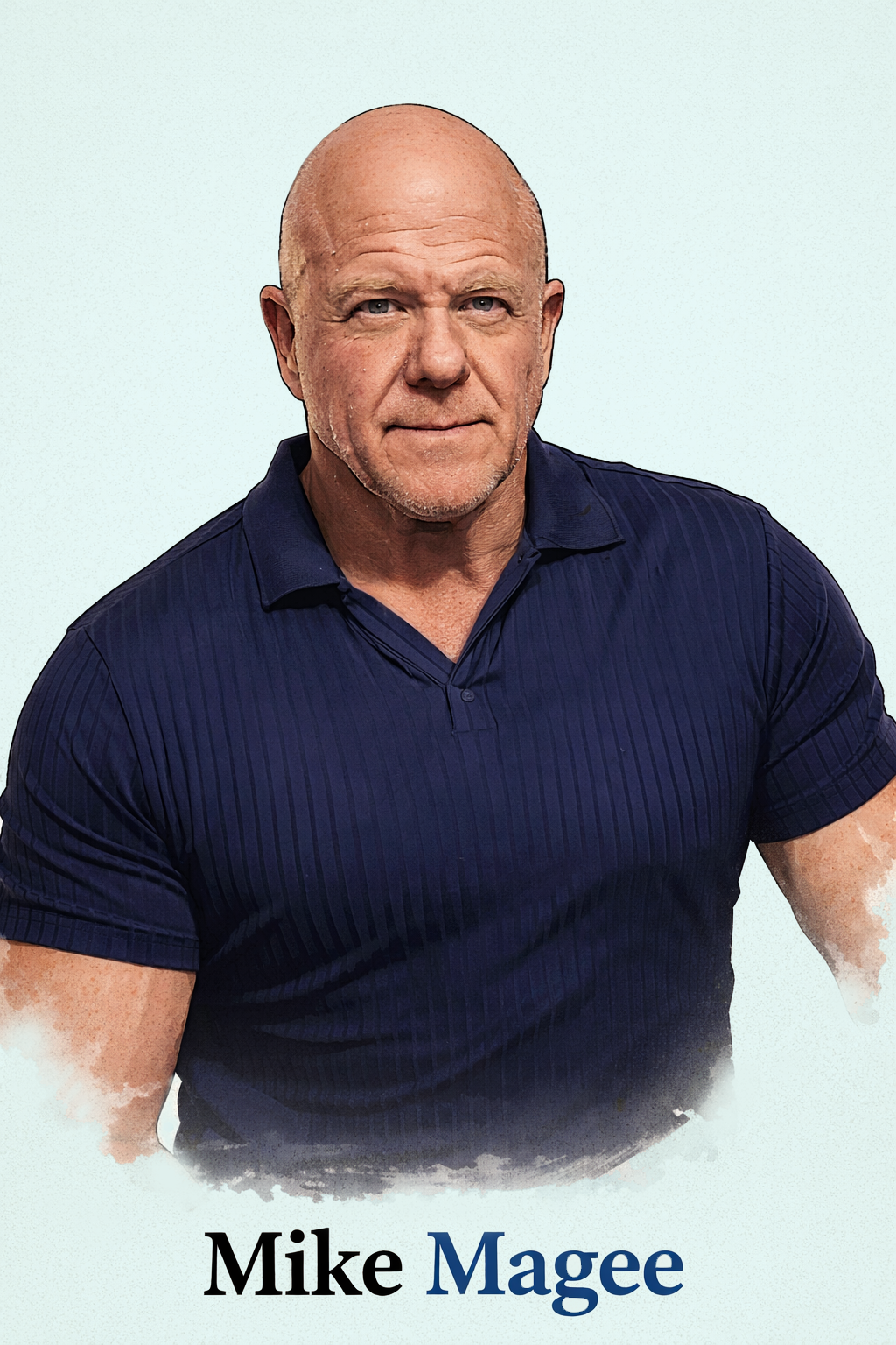 Portrait of Mike Magee seated indoors, wearing a dark short-sleeve shirt, looking calmly toward the camera.